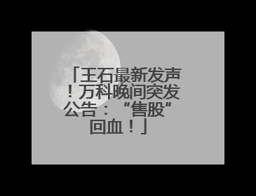 王石最新发声！万科晚间突发公告：“售股”回血！